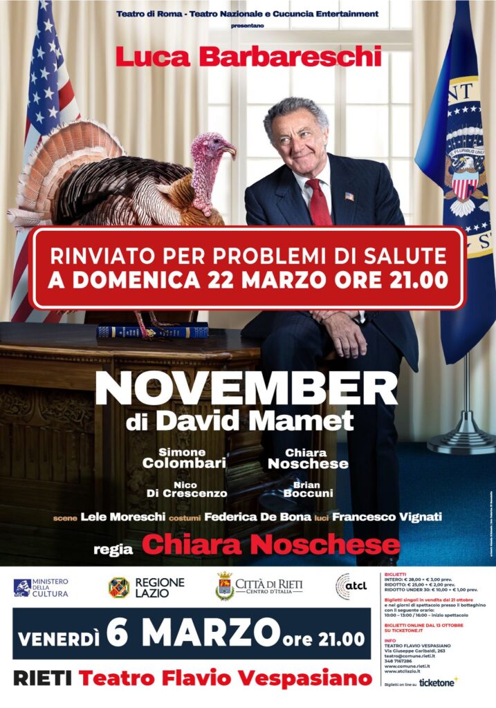 Rieti, rinviato lo spettacolo “November” al Teatro Flavio Vespasiano: nuova data il 22 marzo
