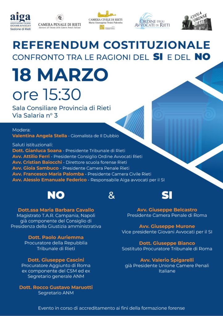 Referendum sulla giustizia, alla Provincia di Rieti un convegno pubblico sulle ragioni del Sì e del No