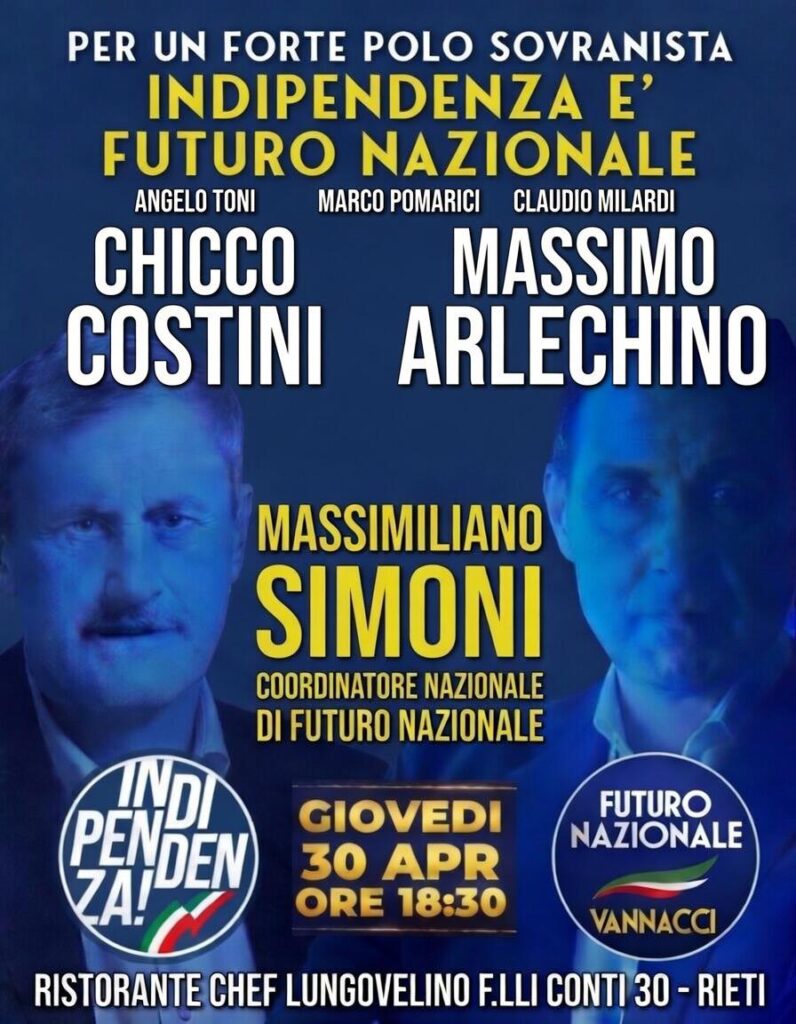Futuro Nazionale, a Rieti la presentazione del progetto politico: incontro pubblico il 30 aprile