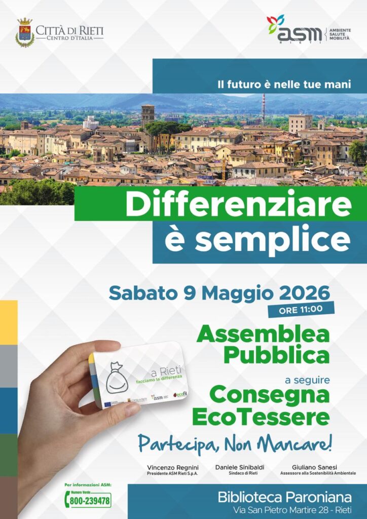 Rieti, raccolta differenziata nel Centro Storico: cambia la sede dell’assemblea pubblica