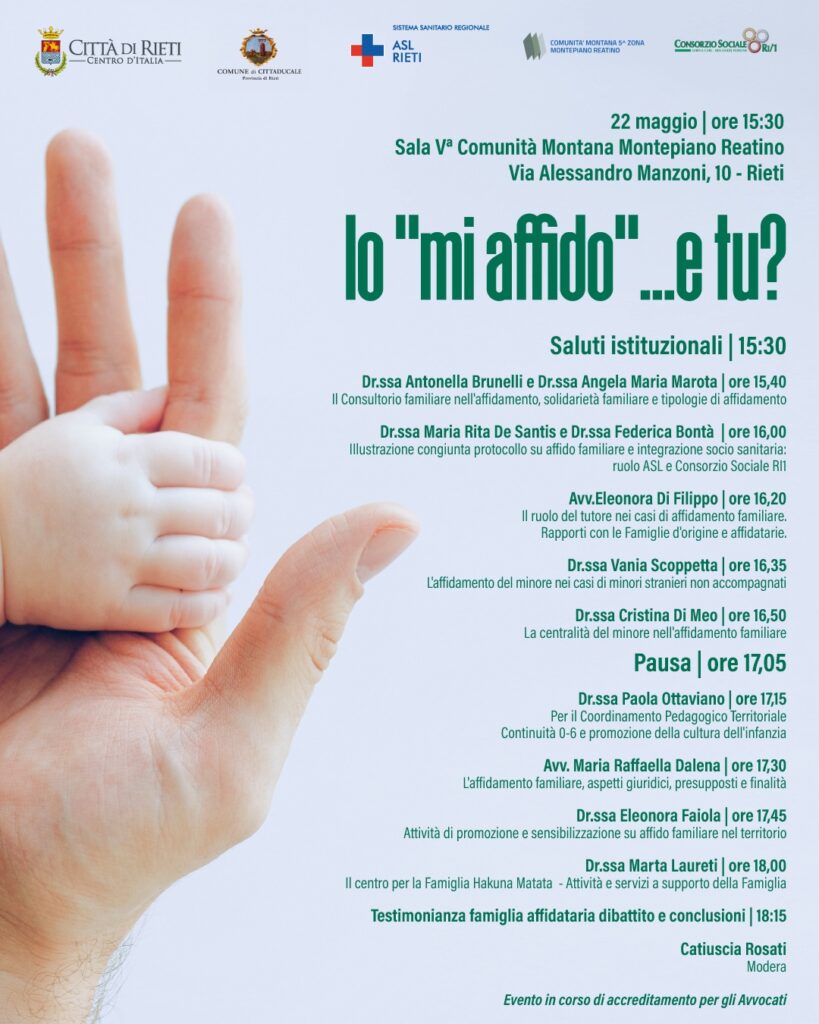 “Io mi affido… e tu?”: a Rieti un incontro per promuovere la cultura dell’affido familiare