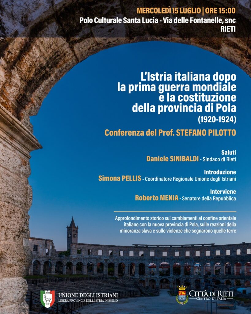 A Rieti una conferenza sull’Istria italiana e la nascita della provincia di Pola