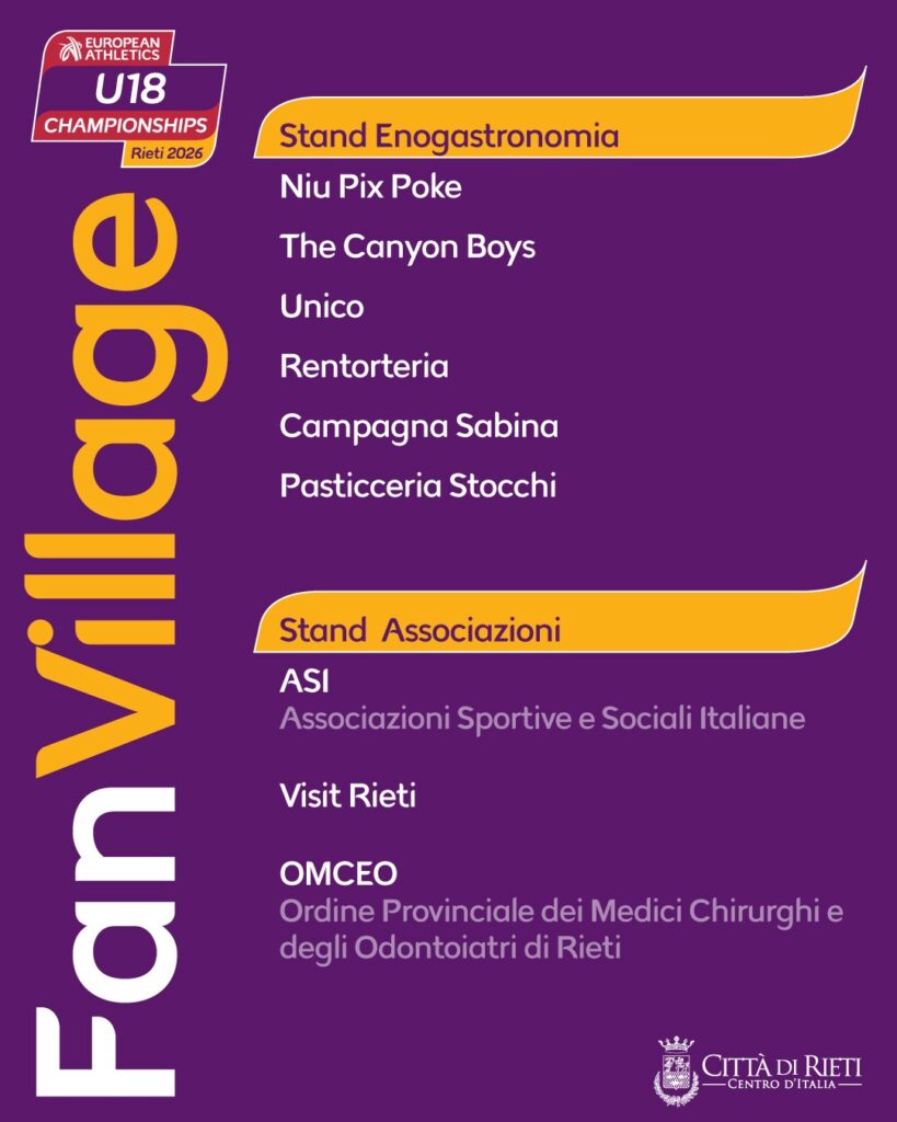 Europei Under 18, il Fan Village accende Rieti: musica, street food e stand per quattro giorni di festa
