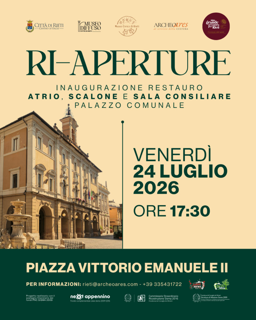 Rieti, restaurato il Palazzo comunale: il 24 luglio l’inaugurazione di atrio, scalone e Sala consiliare