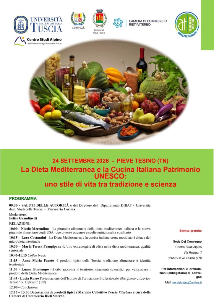 Dalla Tuscia al Trentino, la Dieta Mediterranea al centro di un convegno a Pieve Tesino