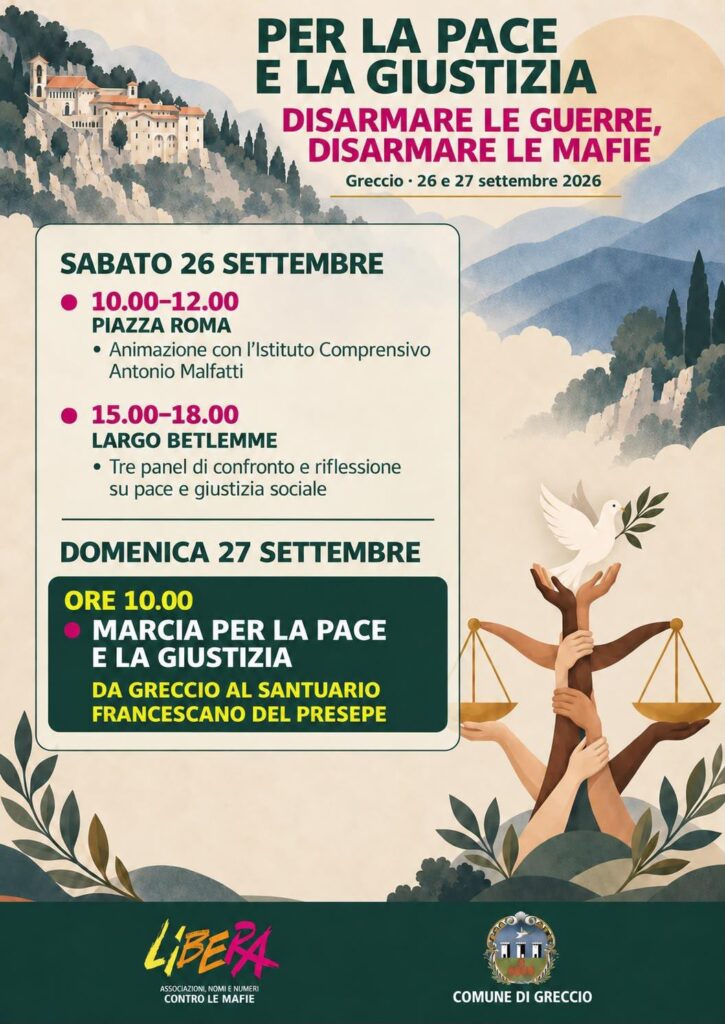 Greccio, due giornate per la pace e contro le mafie: domenica la marcia al Santuario