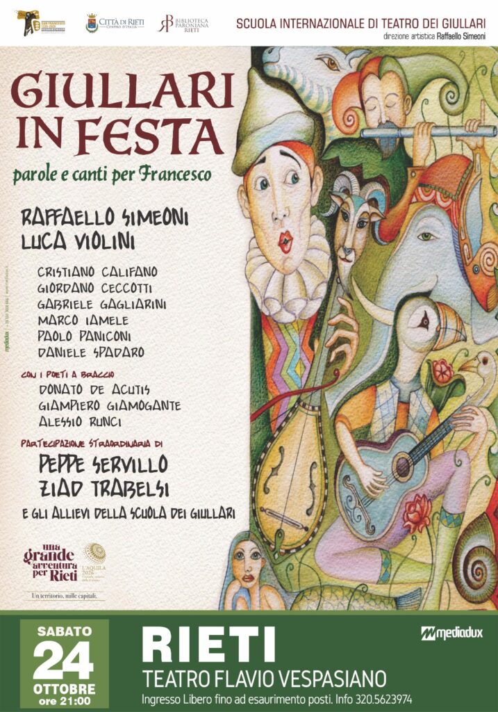 Rieti, “Giullari in Festa” al Vespasiano: Peppe Servillo e Ziad Trabelsi per San Francesco
