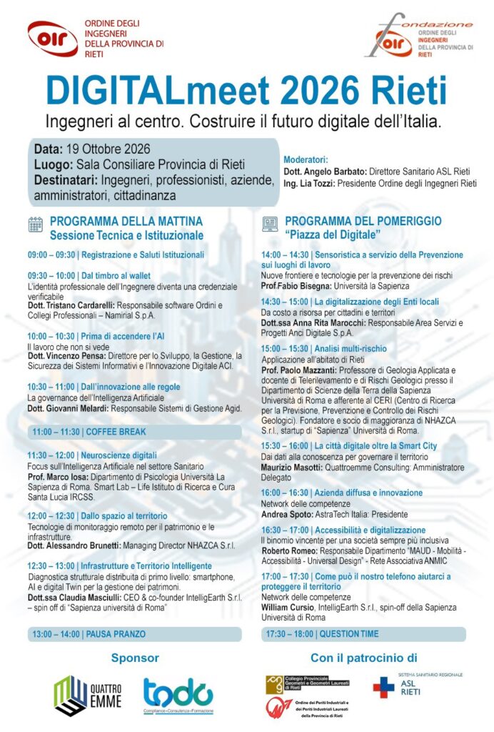 Rieti, il futuro digitale al centro di DIGITALmeet 2026: una giornata tra IA, sicurezza e infrastrutture